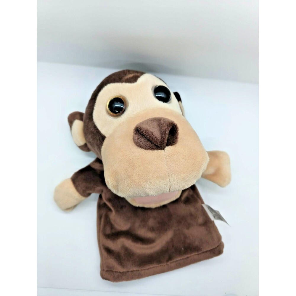 Kellytoy Brown Tan Monkey Hand Puppet Plush Stuffed Animal Big Eyes Toy